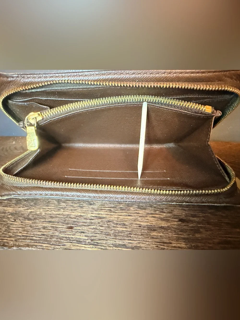 Louis Vuitton Brown Damier Ebene Checkered Zip-Around Wallet